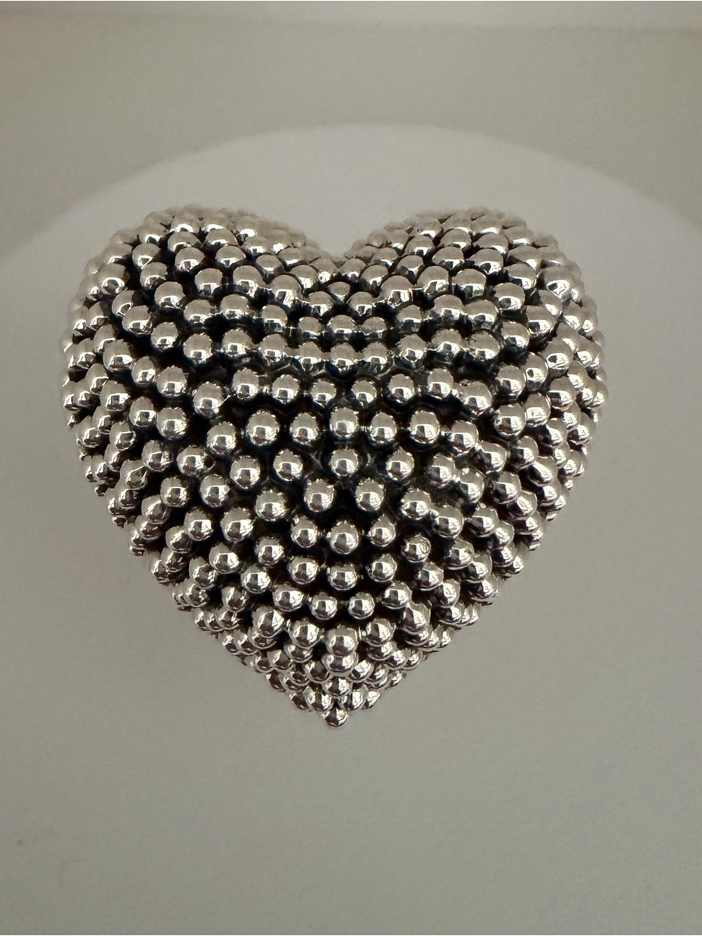 Huge Sterling Silver 925 Beaded Heart Ring size 11 .